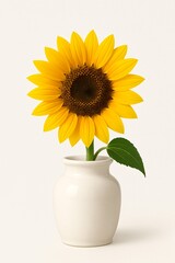 Obraz premium A bright yellow sunflower in a simple white ceramic jar