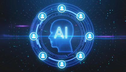 AI and Human Connection: A visually arresting graphic showcases an AI silhouette with glowing circuits, interconnected with human icons.