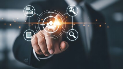 Fototapeta premium Businessman interacting with digital interface representing technology and business solutions
