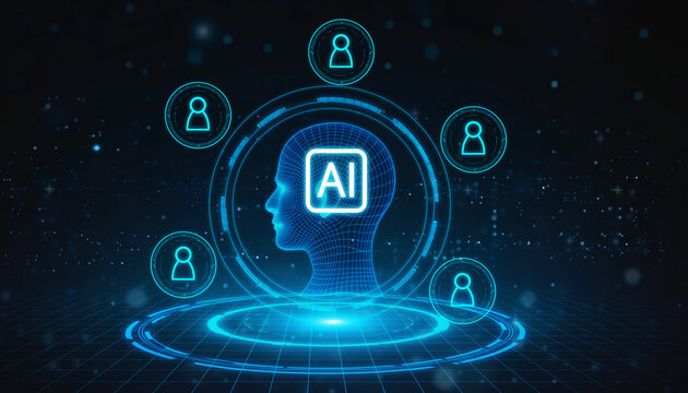 AI Revolutionizing Connections: A futuristic representation of artificial intelligence connects with a network of individuals, heralding a new era of digital interaction and technological advancement.