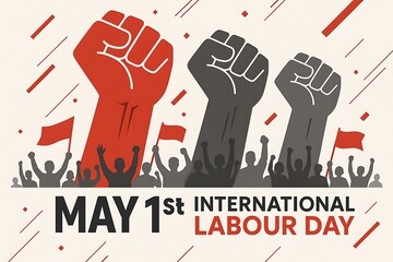 Workers’ Rights and Union Strike Concept Art with Raised Fist and Protesters Holding Blank Placards