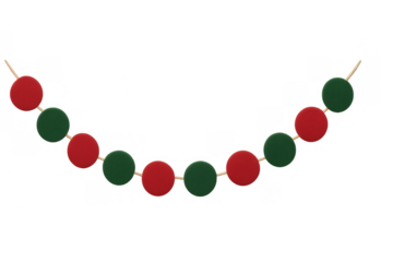 Holiday garland creating an arc, with vibrant red and deep green felt circles strung together, offering festive decoration. Transparent background