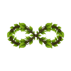 "Green Leaves Infinity Symbol – Eternal Nature and Eco-Friendly Concept"