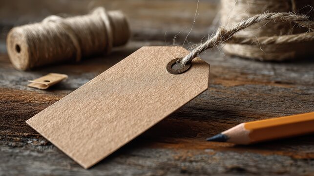 Rustic gift tag with blank surface for messages, photographed in warm natural light - Powered by Adobe