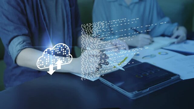 Document Management System DMS cloud computing Artificial Intelligence AI learning, Developer training a machine learning model cloud-based data documents stored on a secure cloud network.