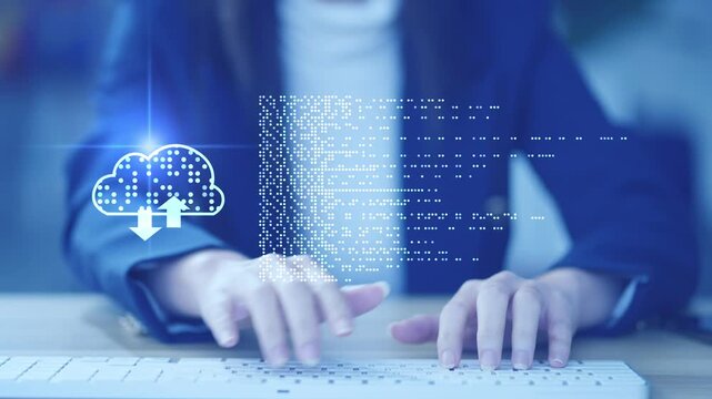 Document Management System DMS cloud computing Artificial Intelligence AI learning, Developer training a machine learning model cloud-based data documents stored on a secure cloud network.