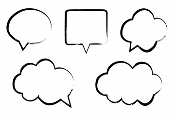 A collection of simple black and white speech bubble and cloud shapes