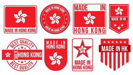 Made in Hong Kong Labels, Badges, Emblems & Logos Set &ndash; Hong Kong Flag Vector Illustration Collection