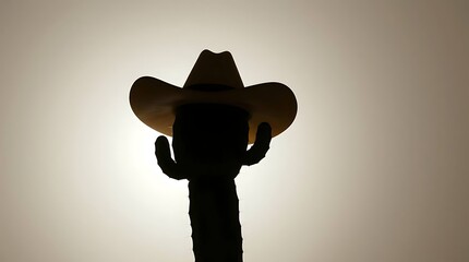Silhouette of a cowboy hat on a cactus with sunlight in the background