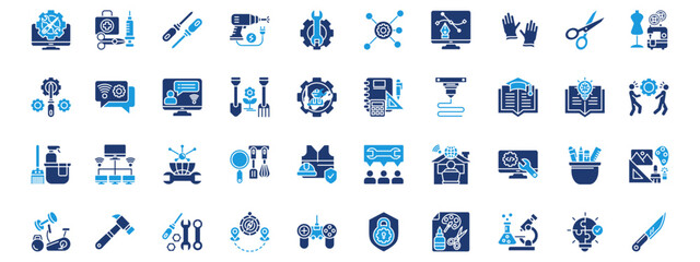 tools icon set glyph blue