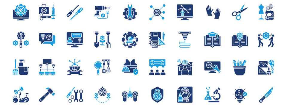 tools icon set glyph blue