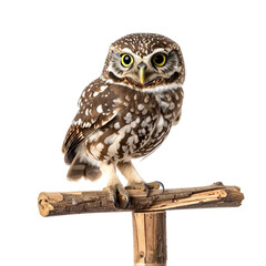Little Owl Perched on a Branch on Transparent Background