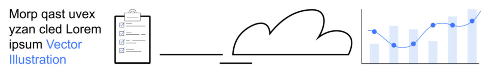 Cloud computing, data storage, information sharing, analytics, business strategy, connectivity. Minimal design with cloud, clipboard and graph. Cloud computing and data storage concept