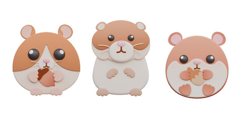 3d illustrations of baby hamster and friends for cute cartoon  decoration.3d render.
