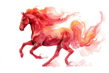 Watercolor New Year's illustration, symbol of 2026, a red fire horse. Chinese New Year. AI generative.