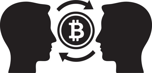 Peer to Peer Coin Transfer Silhouettes isolated on white background