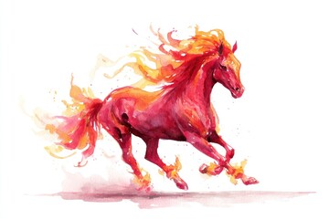 Watercolor New Year's illustration, symbol of 2026, a red fire horse. Chinese New Year. AI generative.