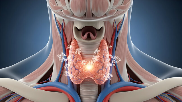 Illustration of Human Thyroid Gland with Detailed Anatomical Display