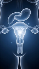 Medical Illustration of Female Reproductive System with Stomach Anatomy