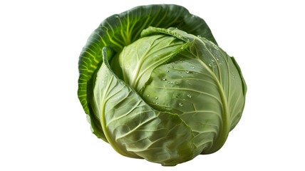 Fototapeta premium Fresh green cabbage head with water droplets on leaves against