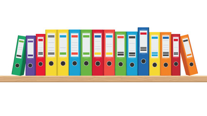 Organize your office with colorful file folders neatly arranged on a shelf, perfect for bookkeeping, paperwork, and managing company records