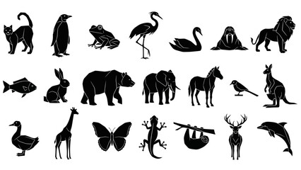 Naklejka premium Diverse Silhouette Animals A Collection of Wildlife for Design