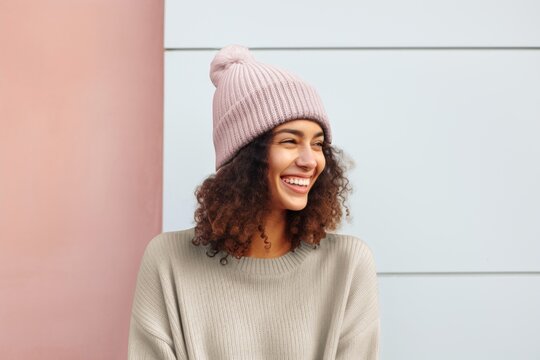 Women's winter pink knitted beanie - Powered by Adobe