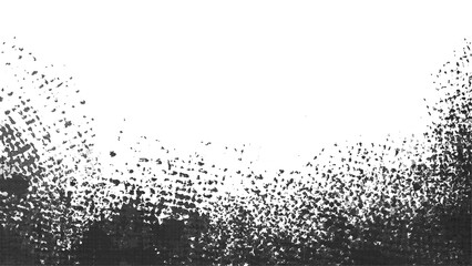 Obraz premium Black and gray halftone distressed grunge texture on transparent background. Abstract monochrome texture, gritty, weathered aesthetic with scattered dot. Worn surface effect ideal for design projects.