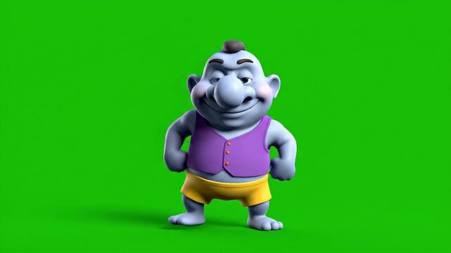 A funny 3D render of one of many ugly cartoon characters, this fantasy troll stands isolated on a green screen background