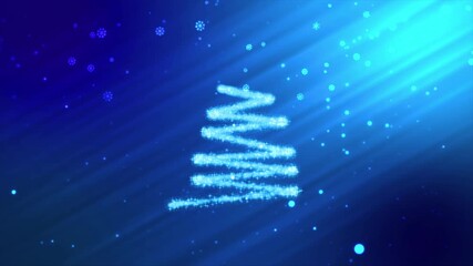 Shining christmas tree with falling snowflakes on the blue background. Christmas background concept - Powered by Adobe