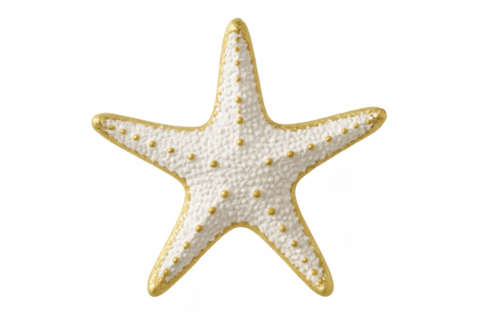 White and gold starfish ornament on transparent background