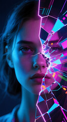 Neon Digital Collage Surreal Portrait