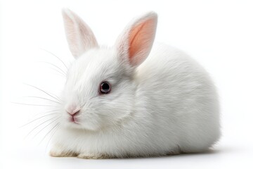 Obraz premium Serene close-up of a white bunny against a white backdrop
