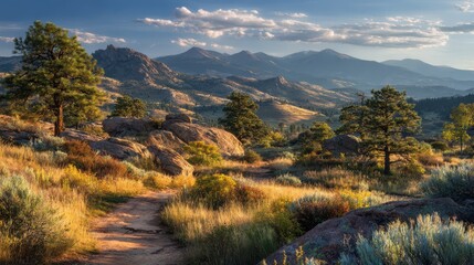 Fototapeta premium Serene foothills of the Rocky Mountains in Colorado at sunset