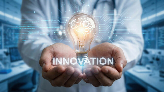 Innovation. Hands holding light bulb for Concept new idea concept with innovation and inspiration, innovative technology in science