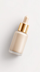 Beige cosmetic serum bottle with dropper on minimal surface, symbolizing skincare routine, beauty treatment, wellness and clean modern product design.