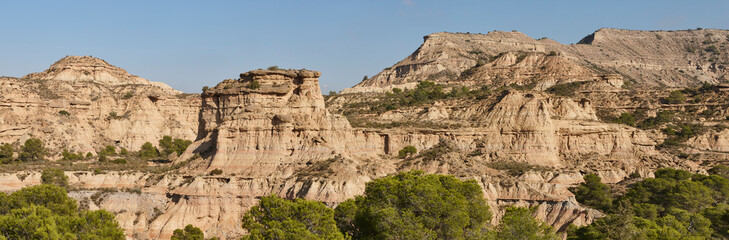 Fototapeta premium Panoramic view badlands in Los Monegros. Tozal Los Pedregales. Huesca