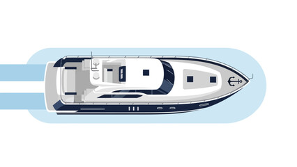 Overhead view of a modern yacht sailing on blue water.