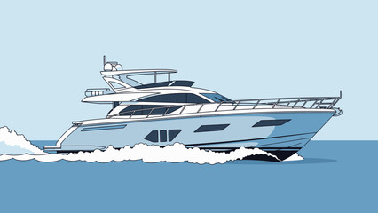 Illustration of a white yacht sailing on blue water with a light blue sky.