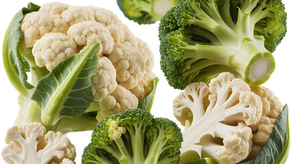 Fresh broccoli and cauliflower heads displayed in a vibrant and healthy arrangement