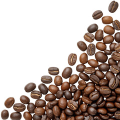 Naklejka premium Pile of roasted coffee beans scattered Isolated on transparent background, png perfect for coffee shop menus and product mockups