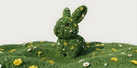 Green topiary bunny adorned with small white flowers
