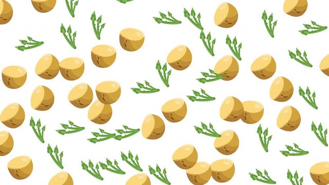 Cut potatoes and green leafy vegetables on a white background. Suitable for food blogs, recipes, healthy eating articles, and cooking websites.