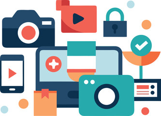 Person using a camera phone for content creation isolated on white background