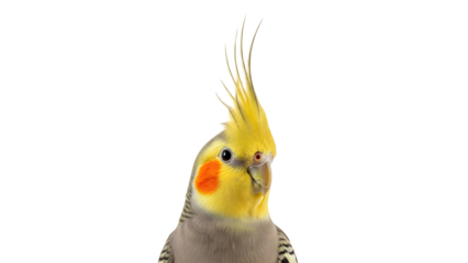 Portrait of a cute cockatiel with yellow crest and orange cheek patches