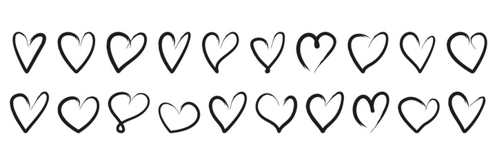 Hand drawn heart sketch icon set collection in flat style. Love doodle vector illustration on isolated background. Valentines day sign business concept.