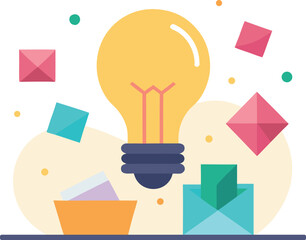 Creative brainstorming with colorful sticky note shapes isolated on white background