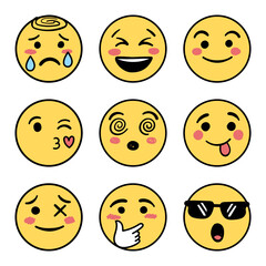 Fototapeta premium Emojis faces icons set collection in hand drawn style. Doddle emoticons vector illustration on isolated background. Happy and sad face sign business concept.