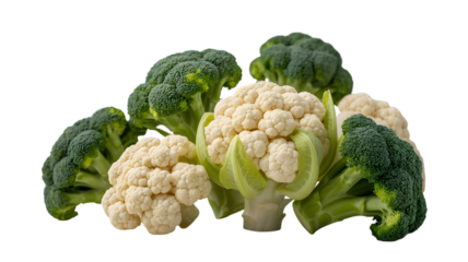 Fresh broccoli and cauliflower florets arranged studio shot