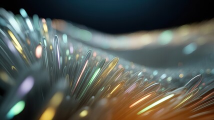 Abstract formation displays myriad transparent glass spikes radiating out in beautiful bokeh effect